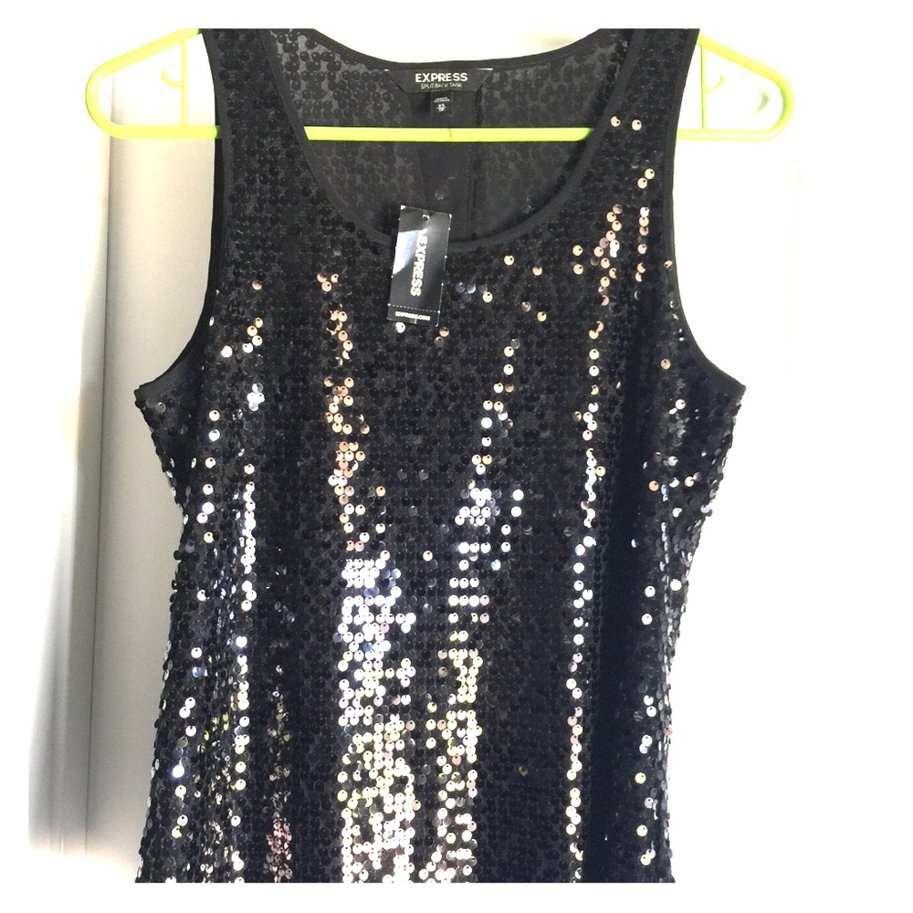 Black sequin split back tank, Express brand, XS
